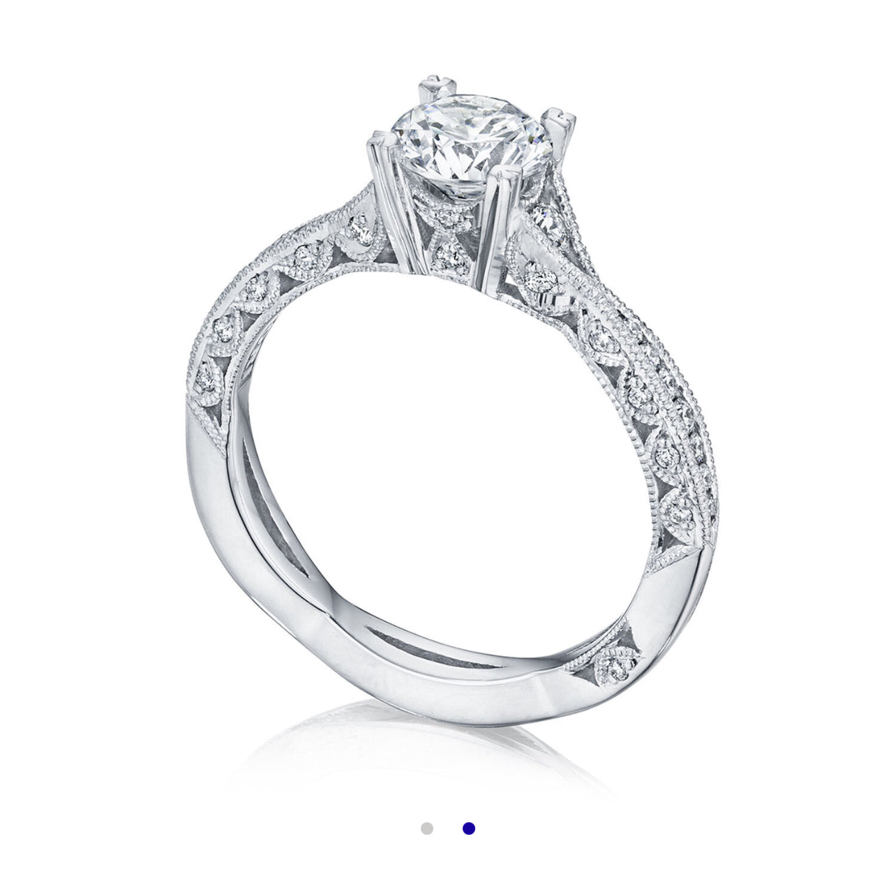 1.25 Vivid Blue Lab Diamond, VVS2, Platinum 0.37cttw Tacori Bloom Engagement Ring, 1/2 Way Ring