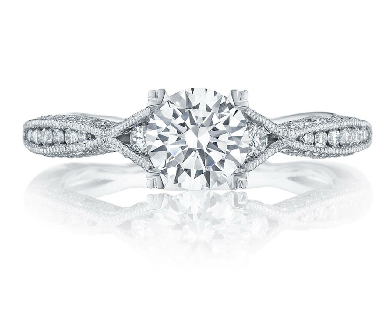 1.25 Vivid Blue Lab Diamond, VVS2, Platinum 0.37cttw Tacori Bloom Engagement Ring, 1/2 Way Ring