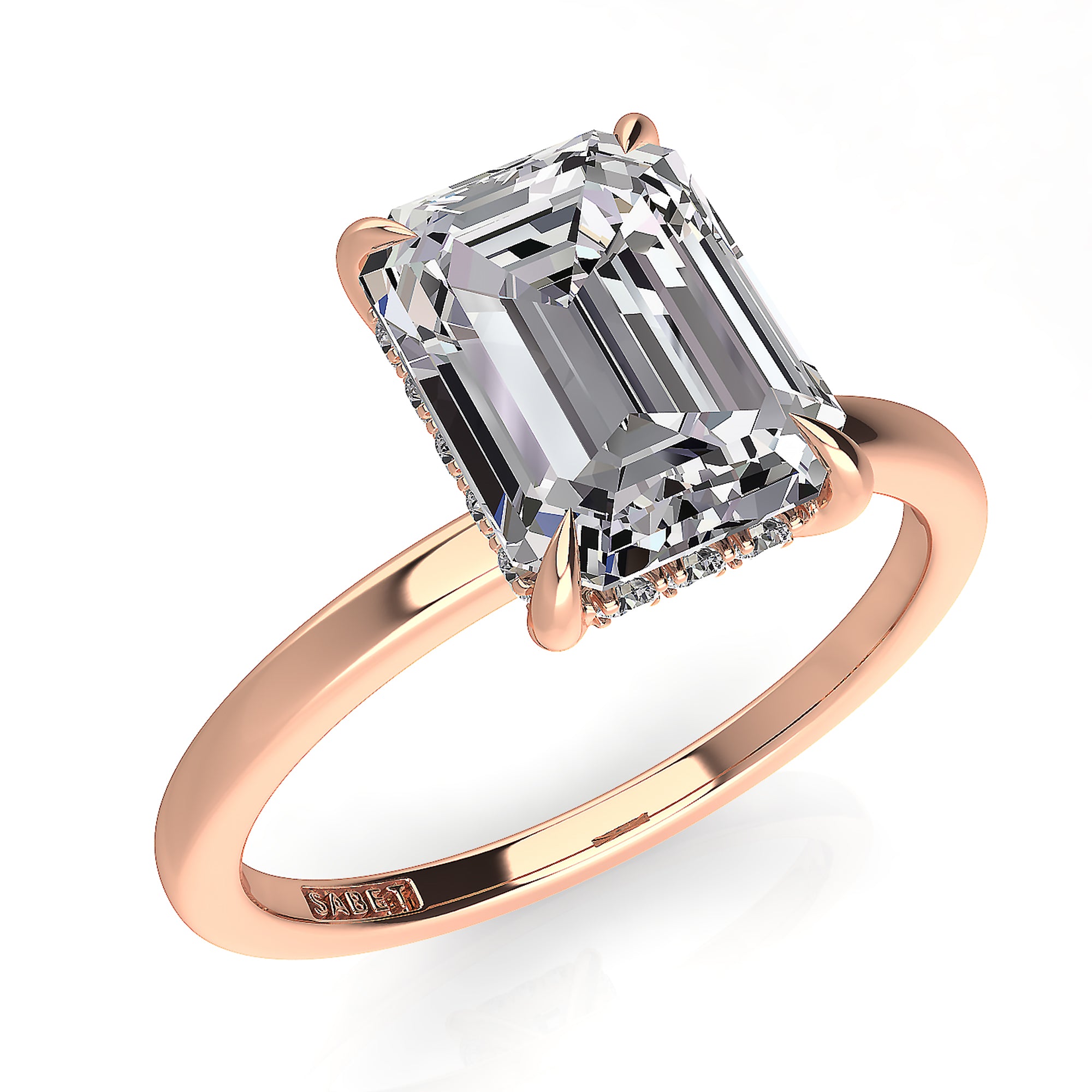 Solitaire Emerald Hidden Halo Engagement Ring