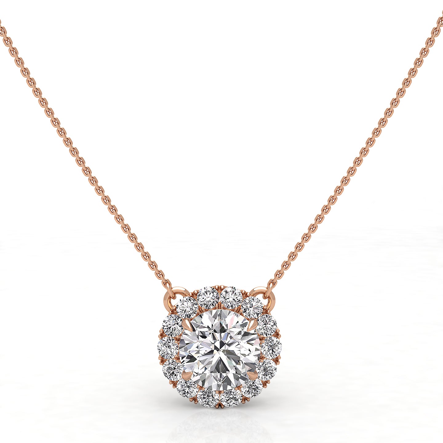 Halo Diamond Pendant and Chain 5mm