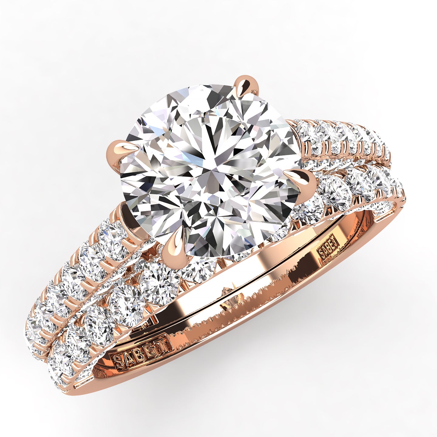 Three Sided Round Diamond Engagement Ring Set 1.36ct