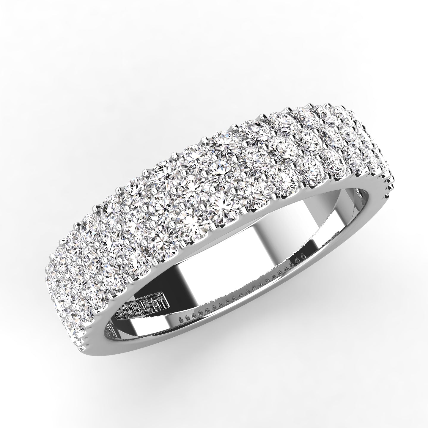 Pave Three Row Diamond Wedding Band 0.75ct
