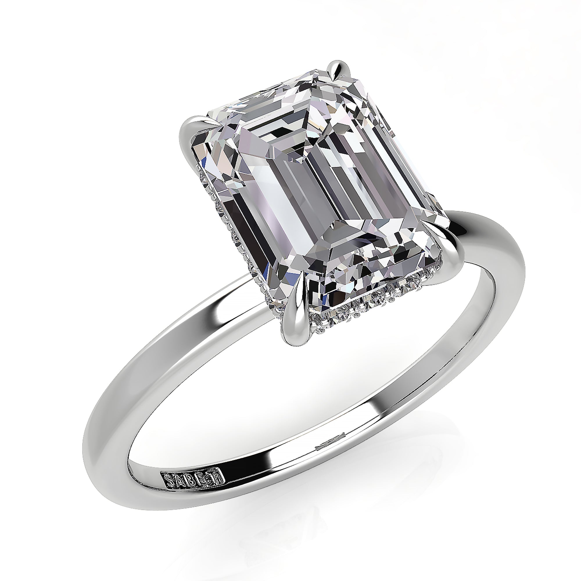 Solitaire Emerald Hidden Halo Engagement Ring