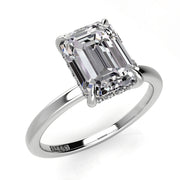 Solitaire Emerald Hidden Halo Engagement Ring