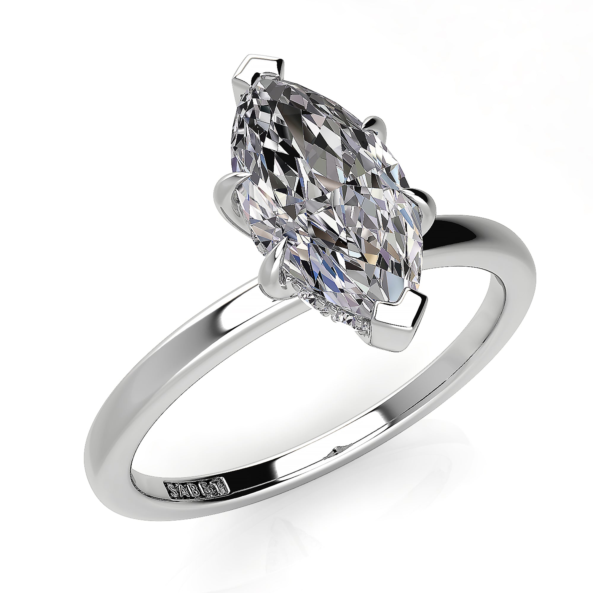 Solitaire Marquise Hidden Halo Engagement Ring