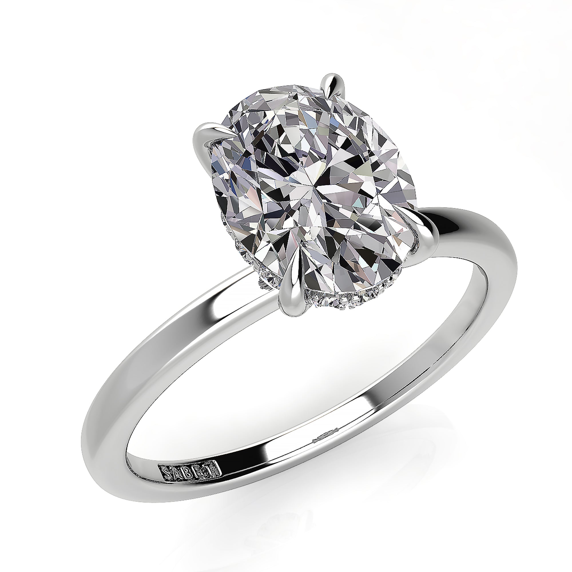 Solitaire Oval Hidden Halo Engagement Ring