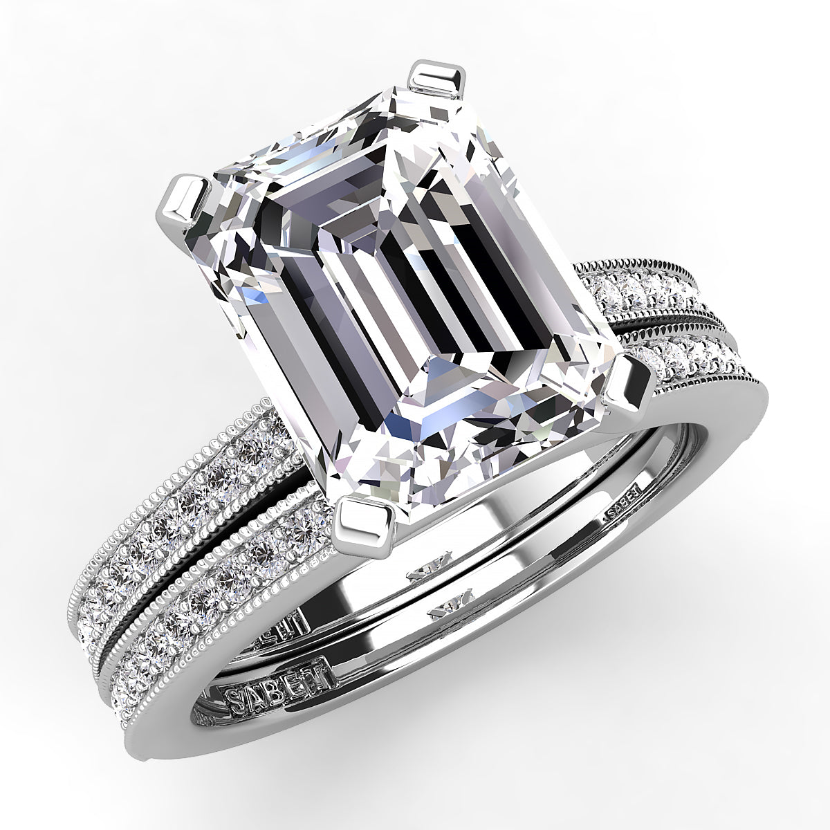 Emerald Diamond Engagement Ring Set .21ct