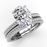 Pear Diamond Engagement Ring Set .21ct Milgrain