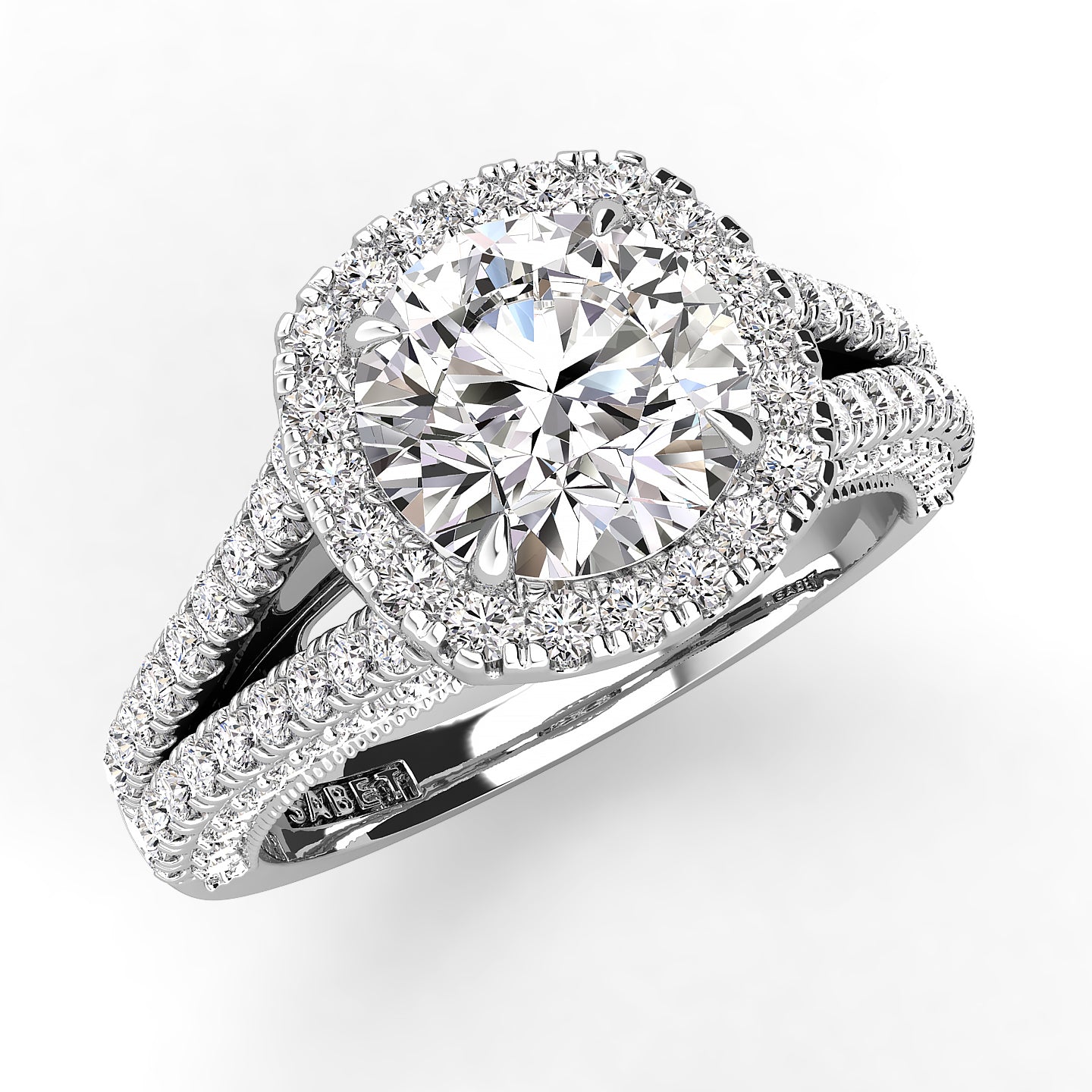 Split Shank Round Diamond Halo Engagement Ring 1.05ct