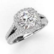 Split Shank Round Diamond Halo Engagement Ring 1.05ct