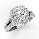 Split Shank Round Diamond Halo Engagement Ring 1.05ct
