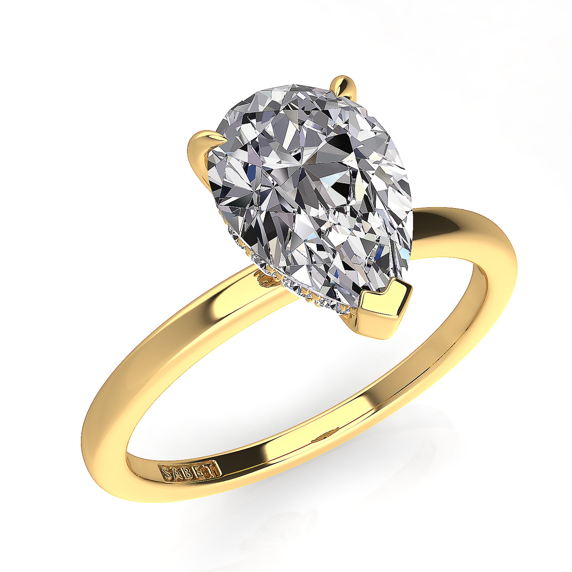 Solitaire Pear Shape Hidden Halo Engagement Ring