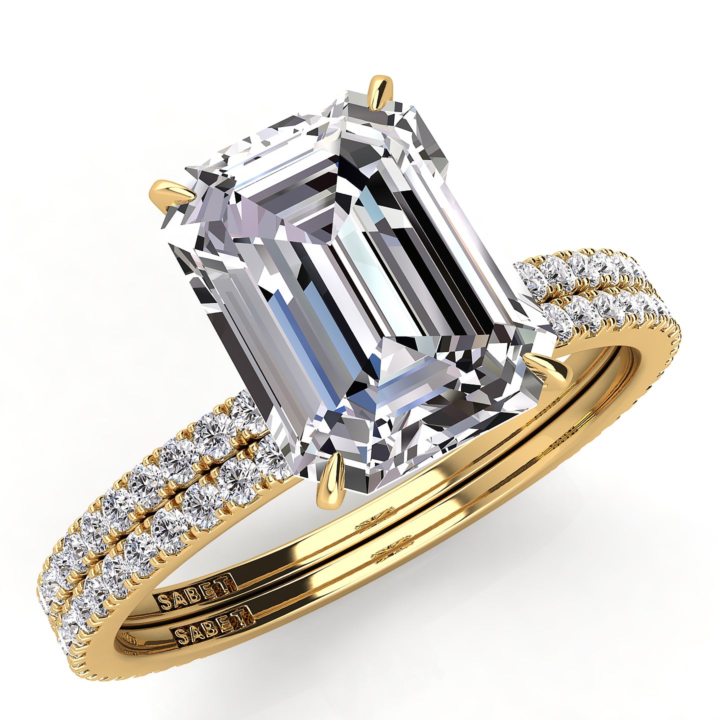 Solitaire Emerald Diamond Engagement Ring Set