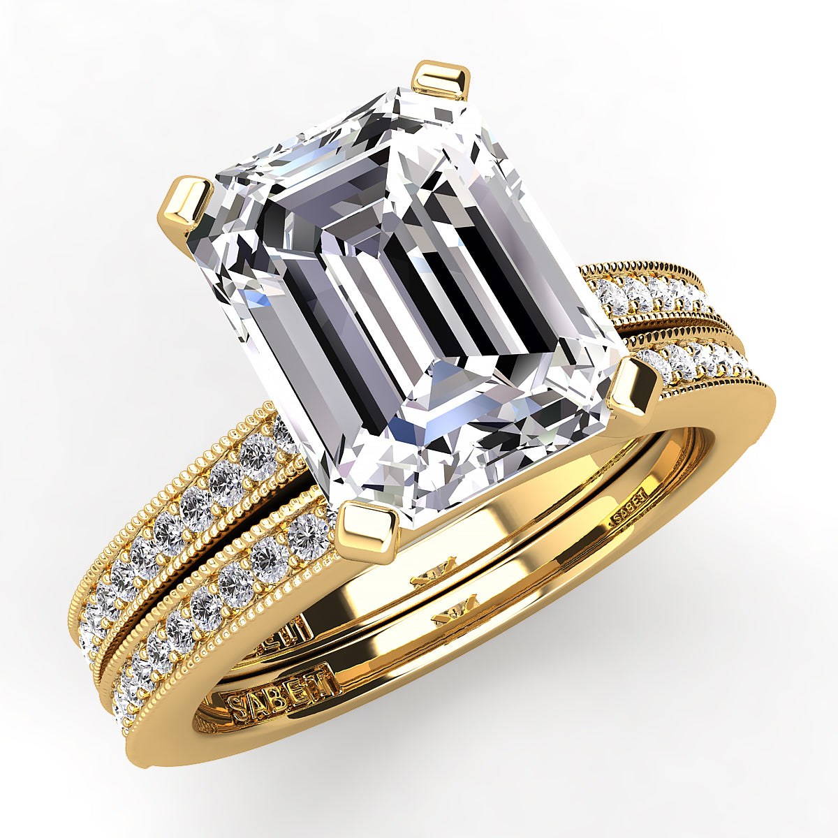 Emerald Diamond Engagement Ring Set .21ct