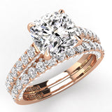 Three Sided Pave Cushion Diamond Engagement Ring Set 1.33ct