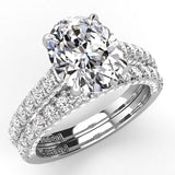 Three Sided Pave Oval Diamond Engagement Ring Set 1.33ct