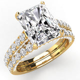 Three Sided Pave Radiant Diamond Engagement Ring Set 1.33ct