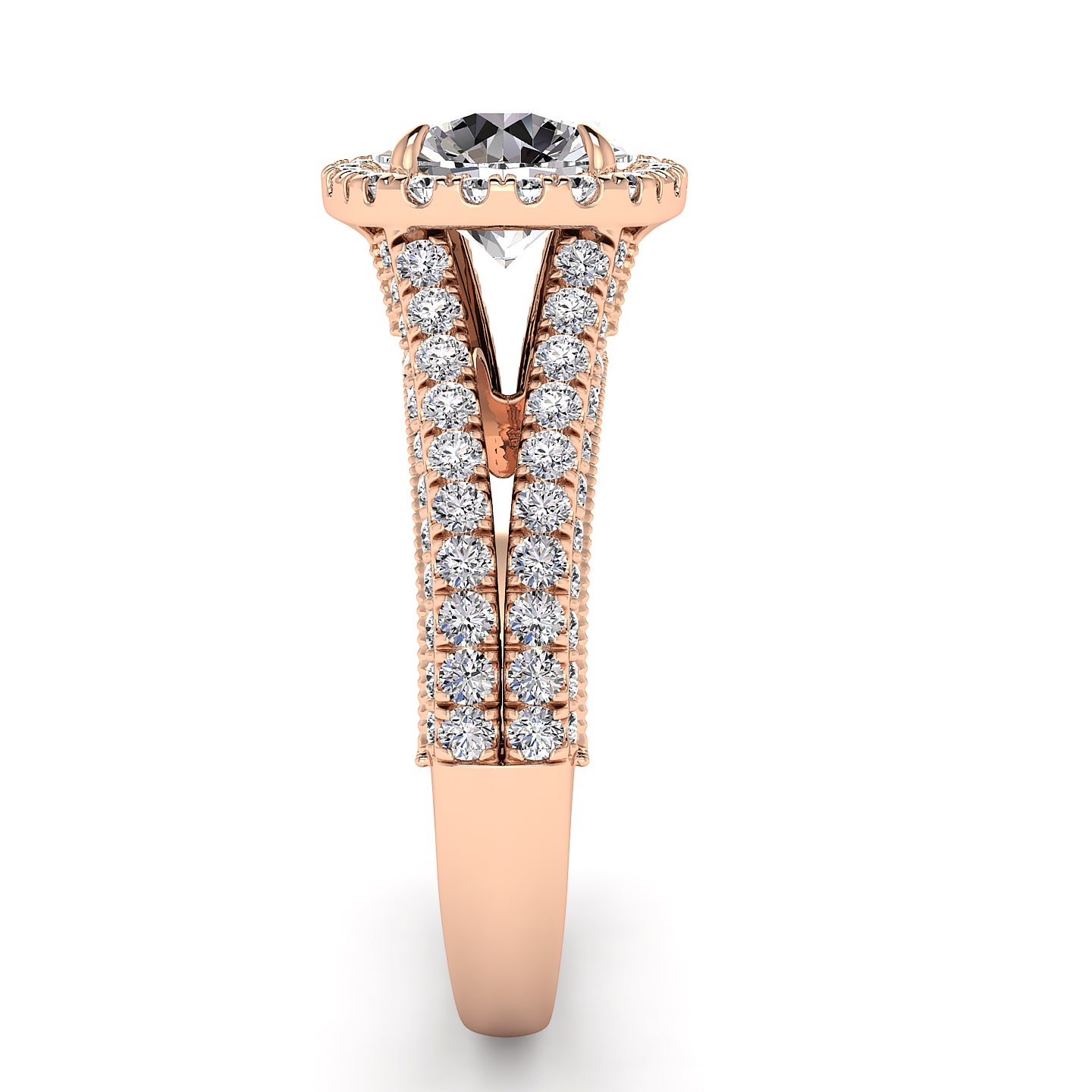 Split Shank Round Diamond Halo Engagement Ring 1.05ct