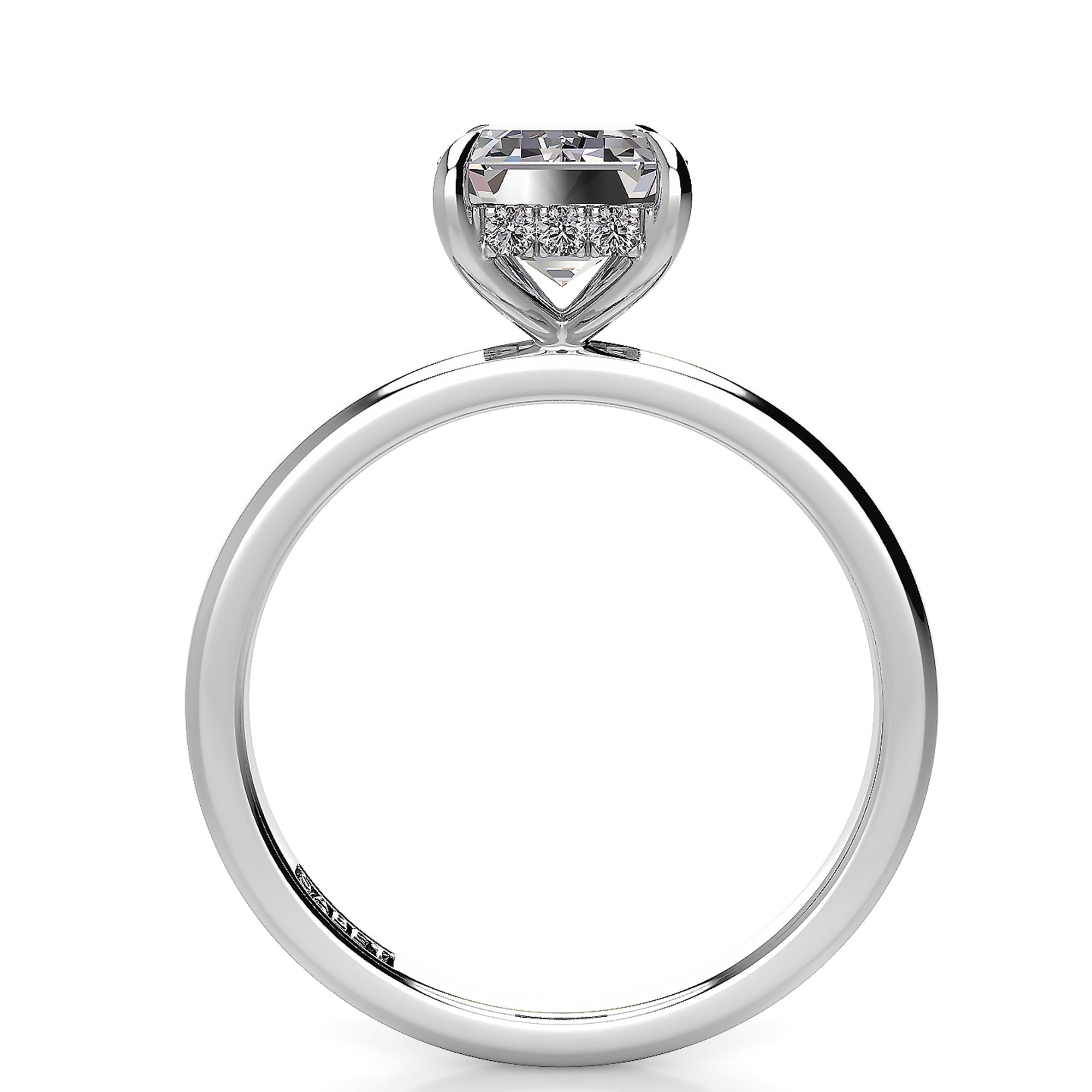 Solitaire Emerald Hidden Halo Engagement Ring