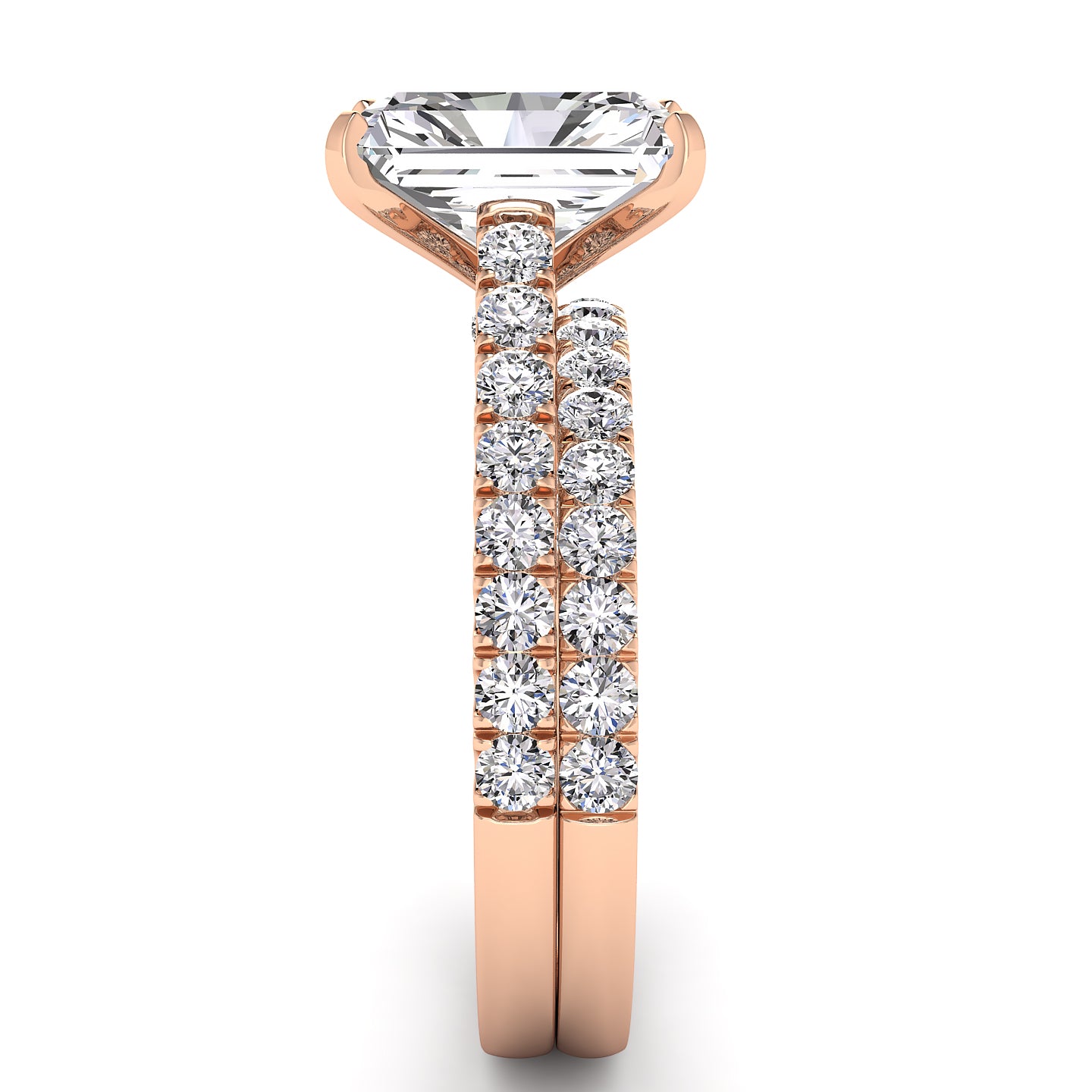 Three Sided Pave Radiant Diamond Engagement Ring Set 1.33ct