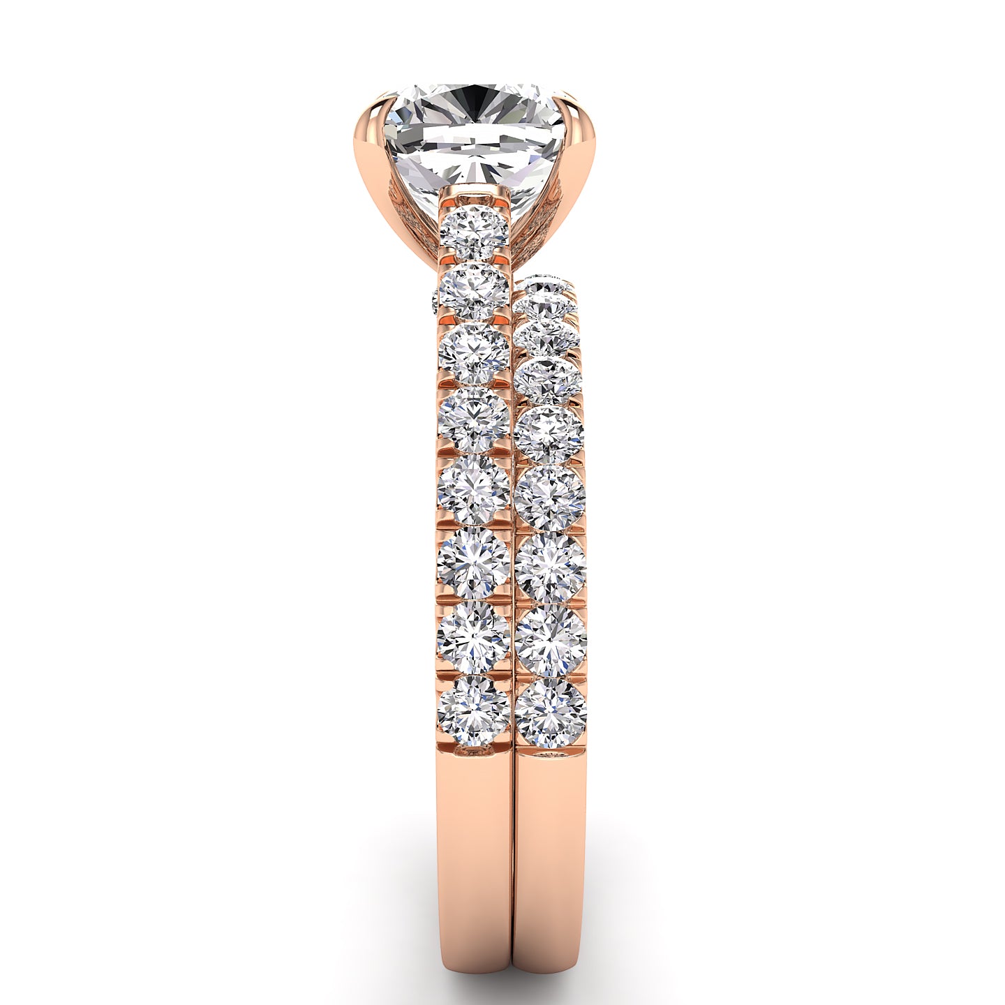 Three Sided Pave Cushion Diamond Engagement Ring Set 1.33ct