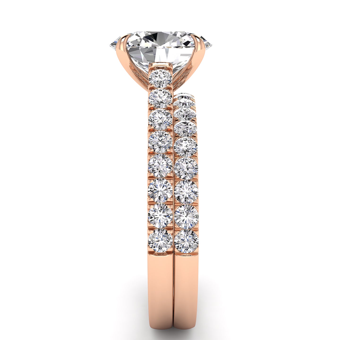 Three Sided Pave Oval Diamond Engagement Ring Set 1.33ct