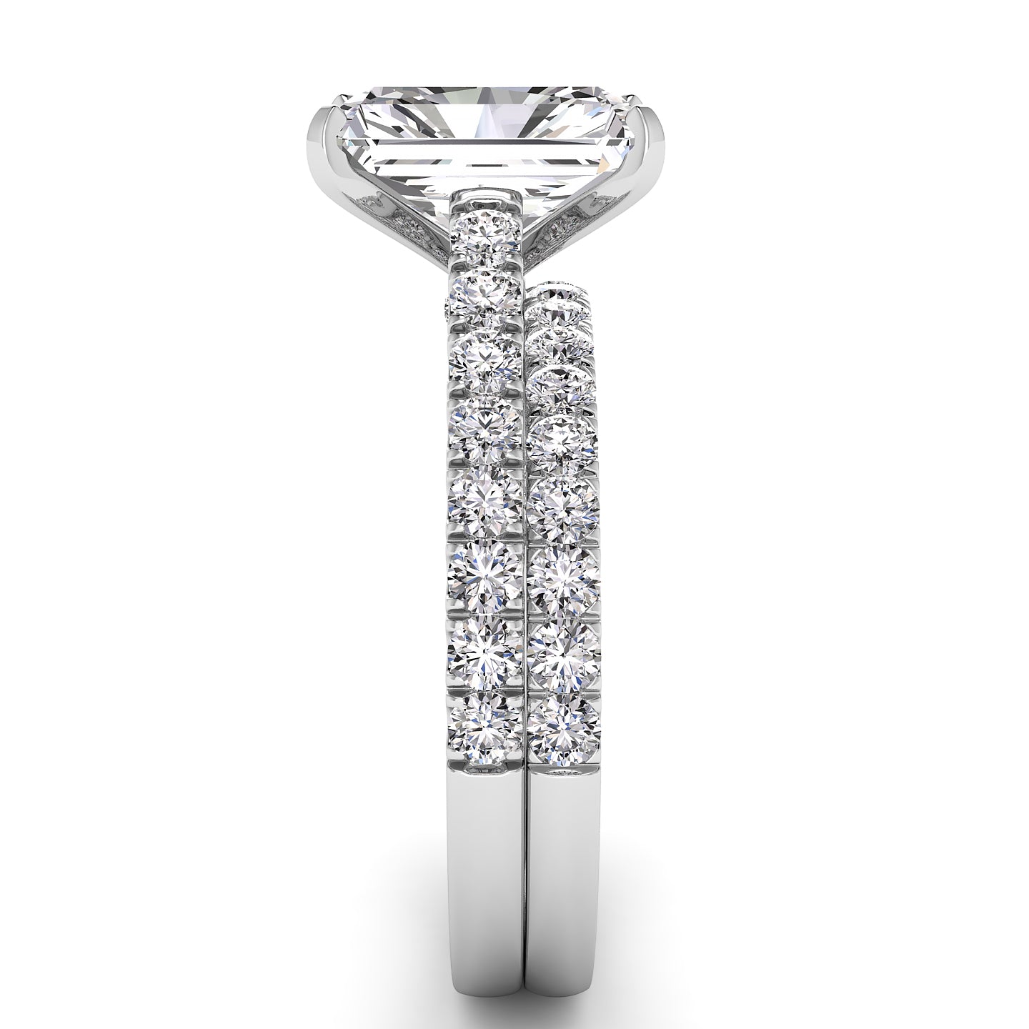 Three Sided Pave Radiant Diamond Engagement Ring Set 1.33ct