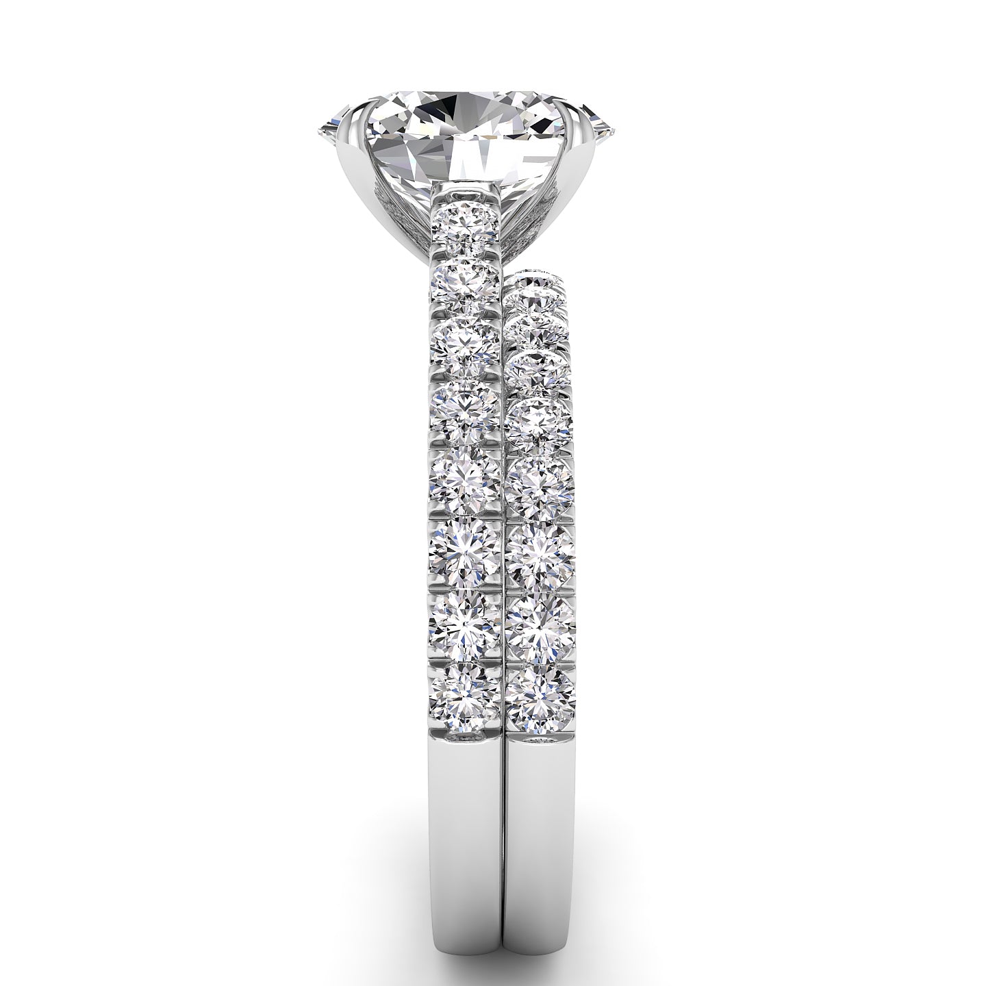 Three Sided Pave Oval Diamond Engagement Ring Set 1.33ct