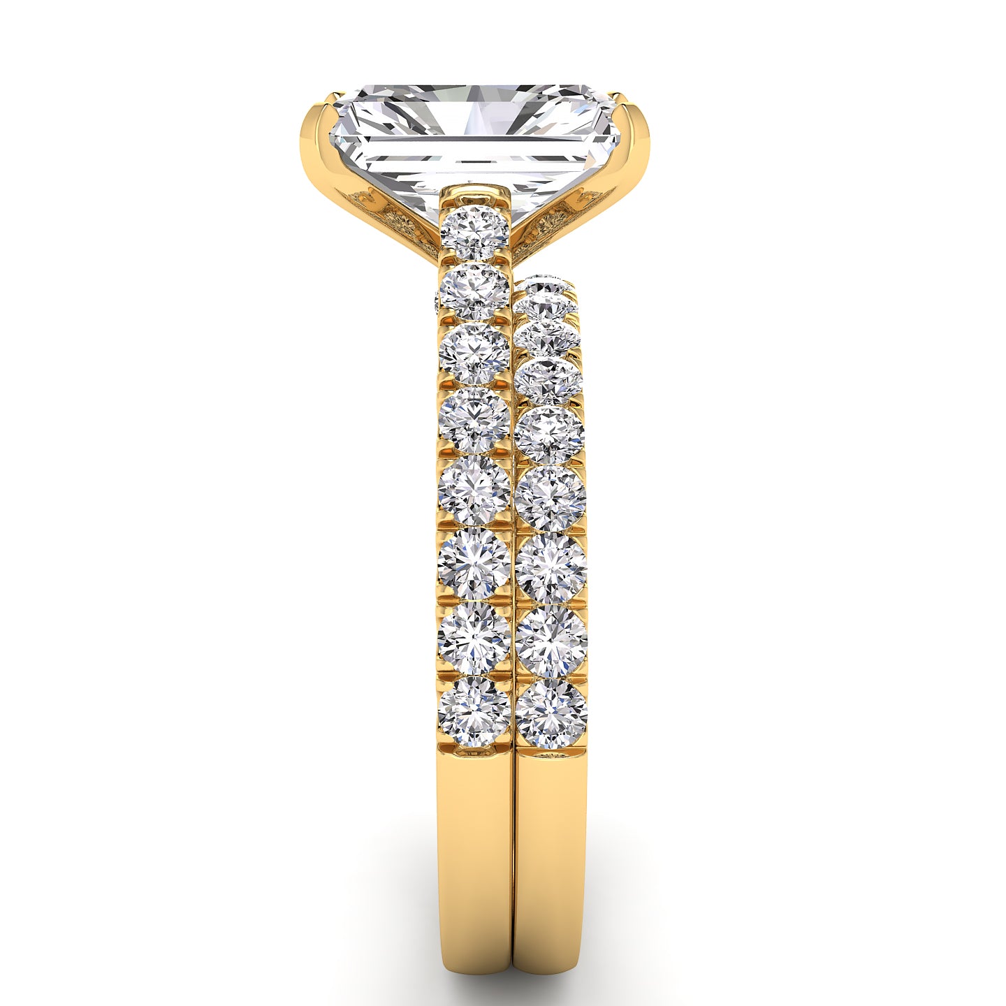 Three Sided Pave Radiant Diamond Engagement Ring Set 1.33ct