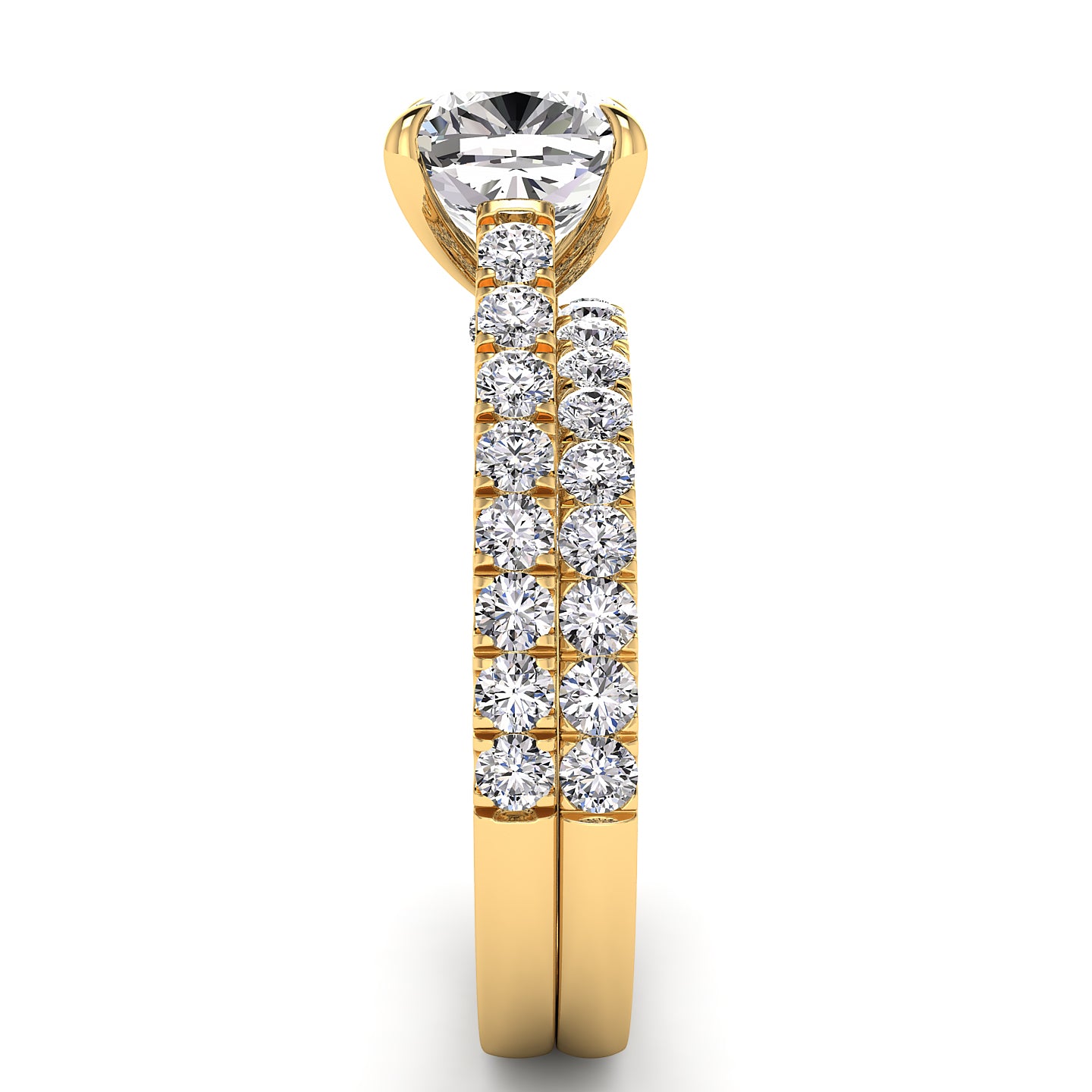 Three Sided Pave Cushion Diamond Engagement Ring Set 1.33ct