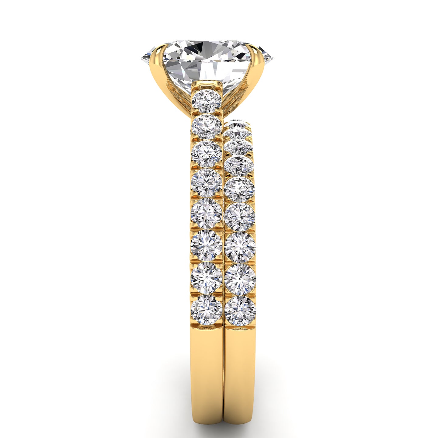 Three Sided Pave Oval Diamond Engagement Ring Set 1.33ct