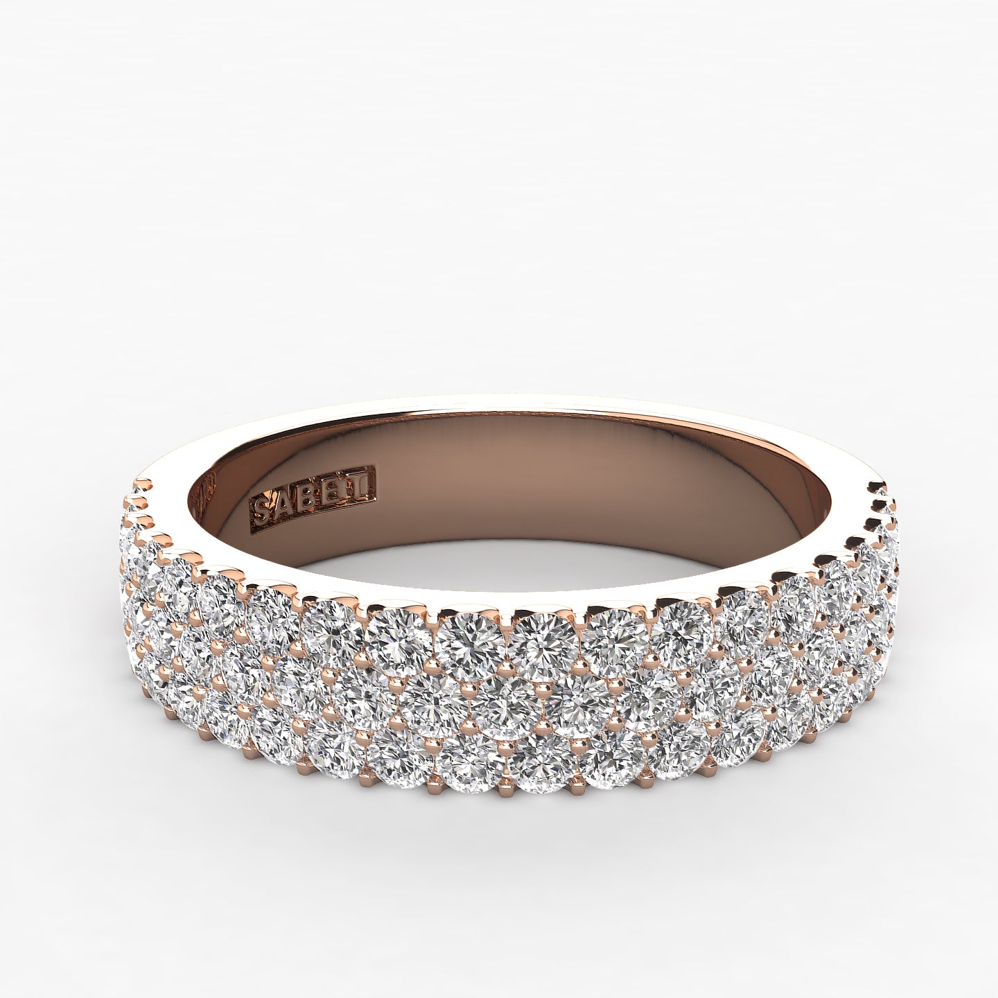 Pave Three Row Diamond Wedding Band 0.75ct