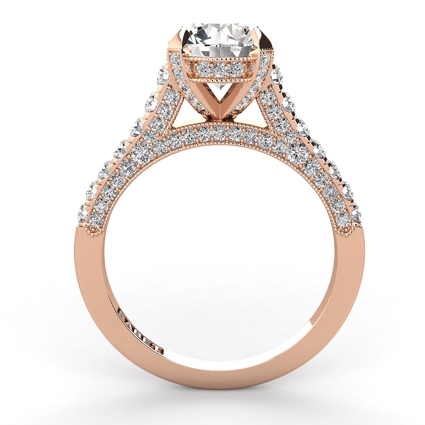 Three Sided Pave Round Diamond Engagement Ring 0.65ct