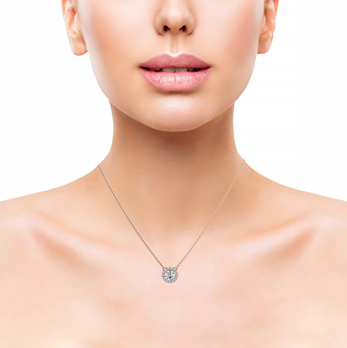 Halo Diamond Pendant and Chain 5mm