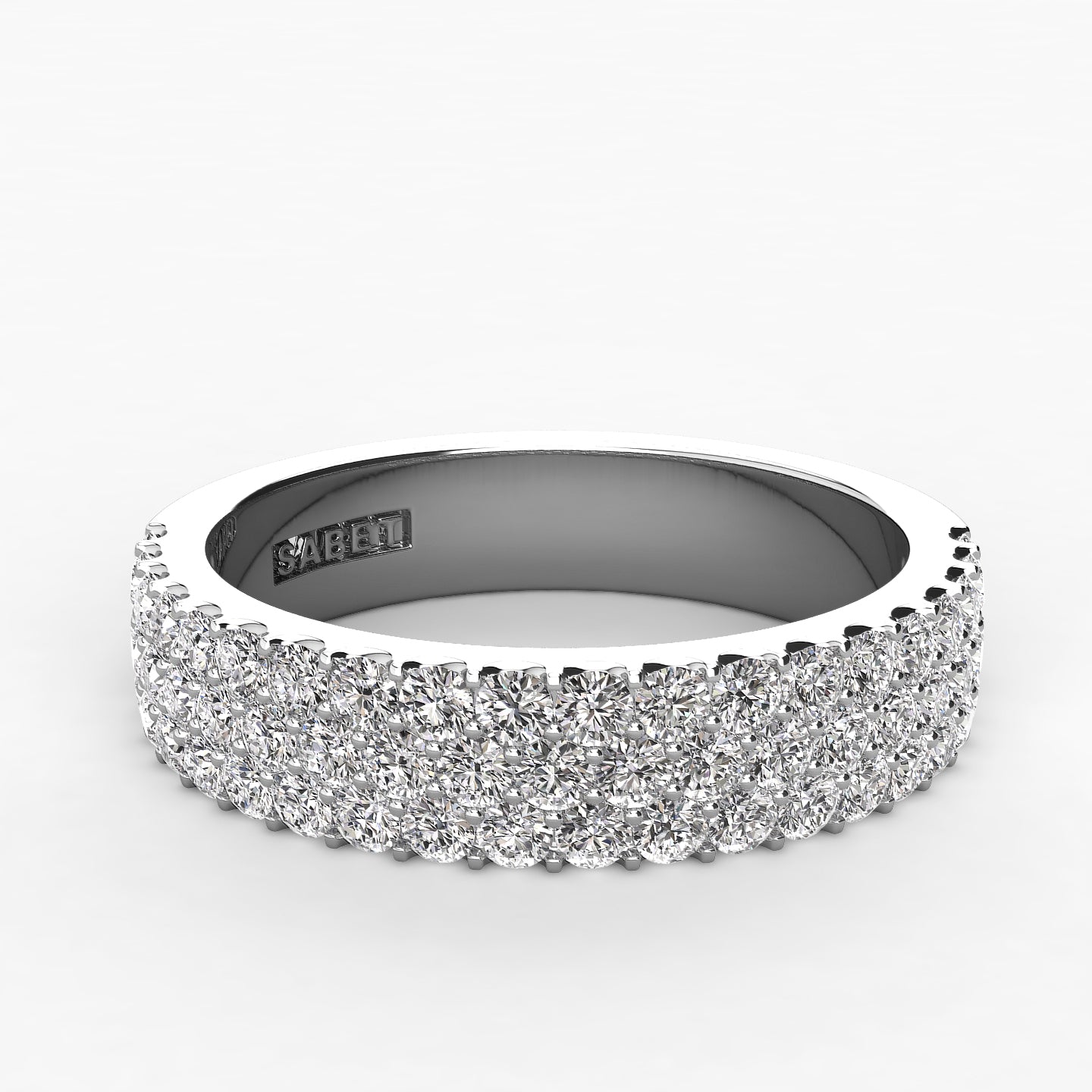 Pave Three Row Diamond Wedding Band 0.75ct