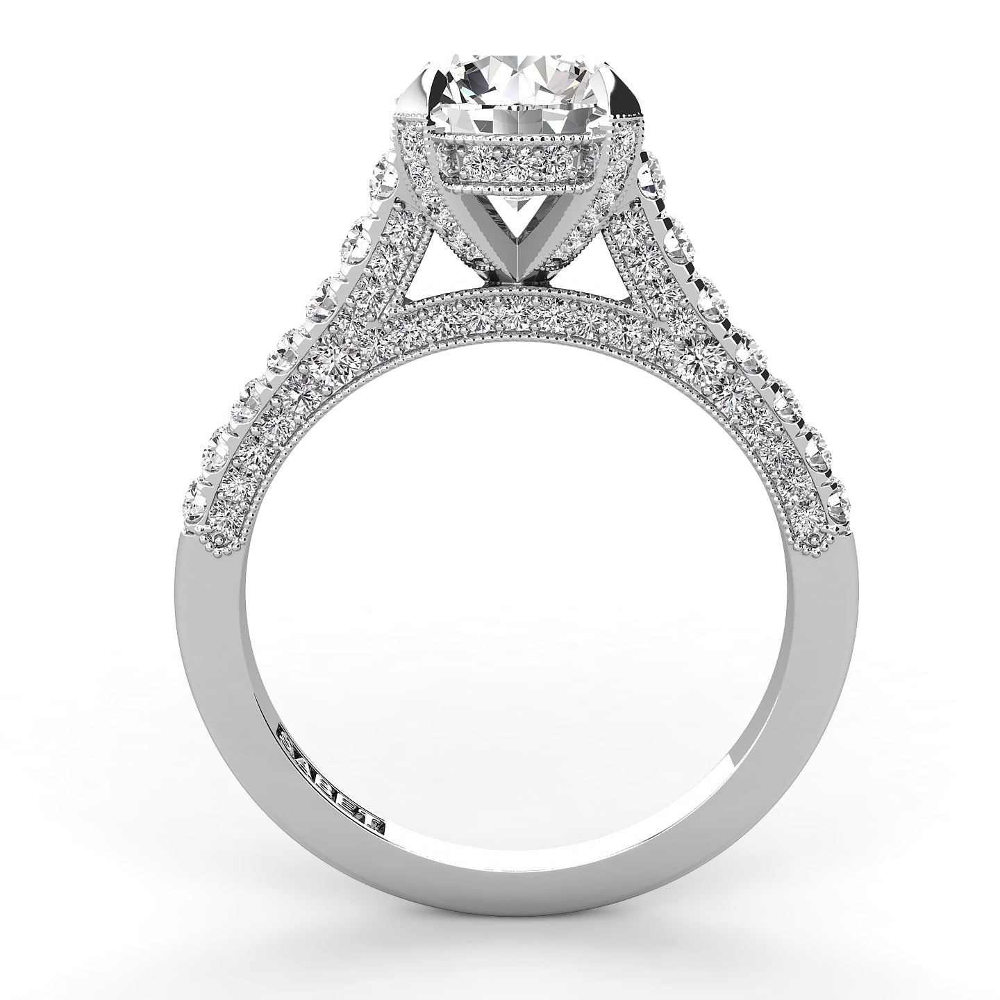 Three Sided Pave Round Diamond Engagement Ring 0.65ct