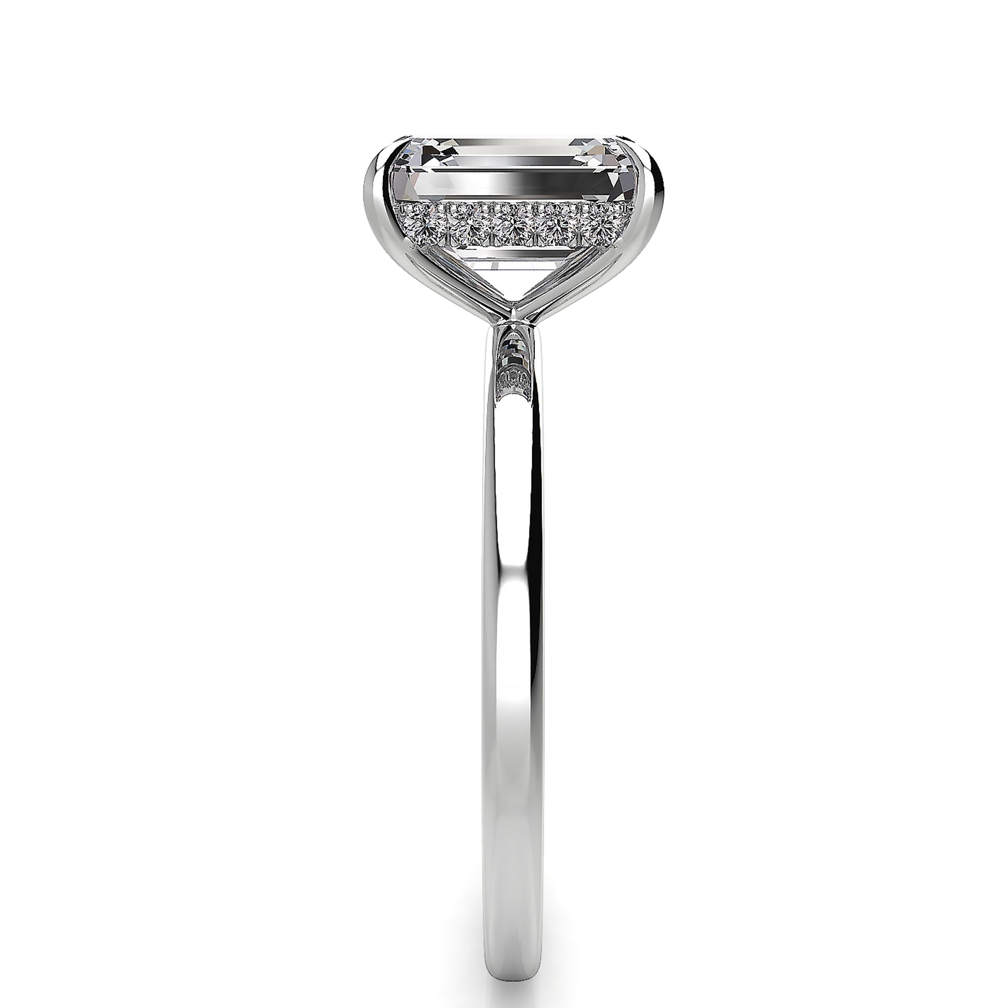 Solitaire Emerald Hidden Halo Engagement Ring