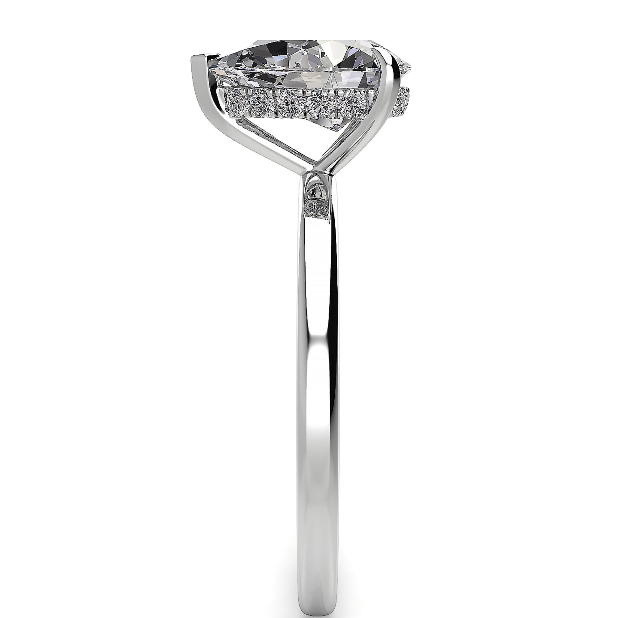 Solitaire Pear Shape Hidden Halo Engagement Ring