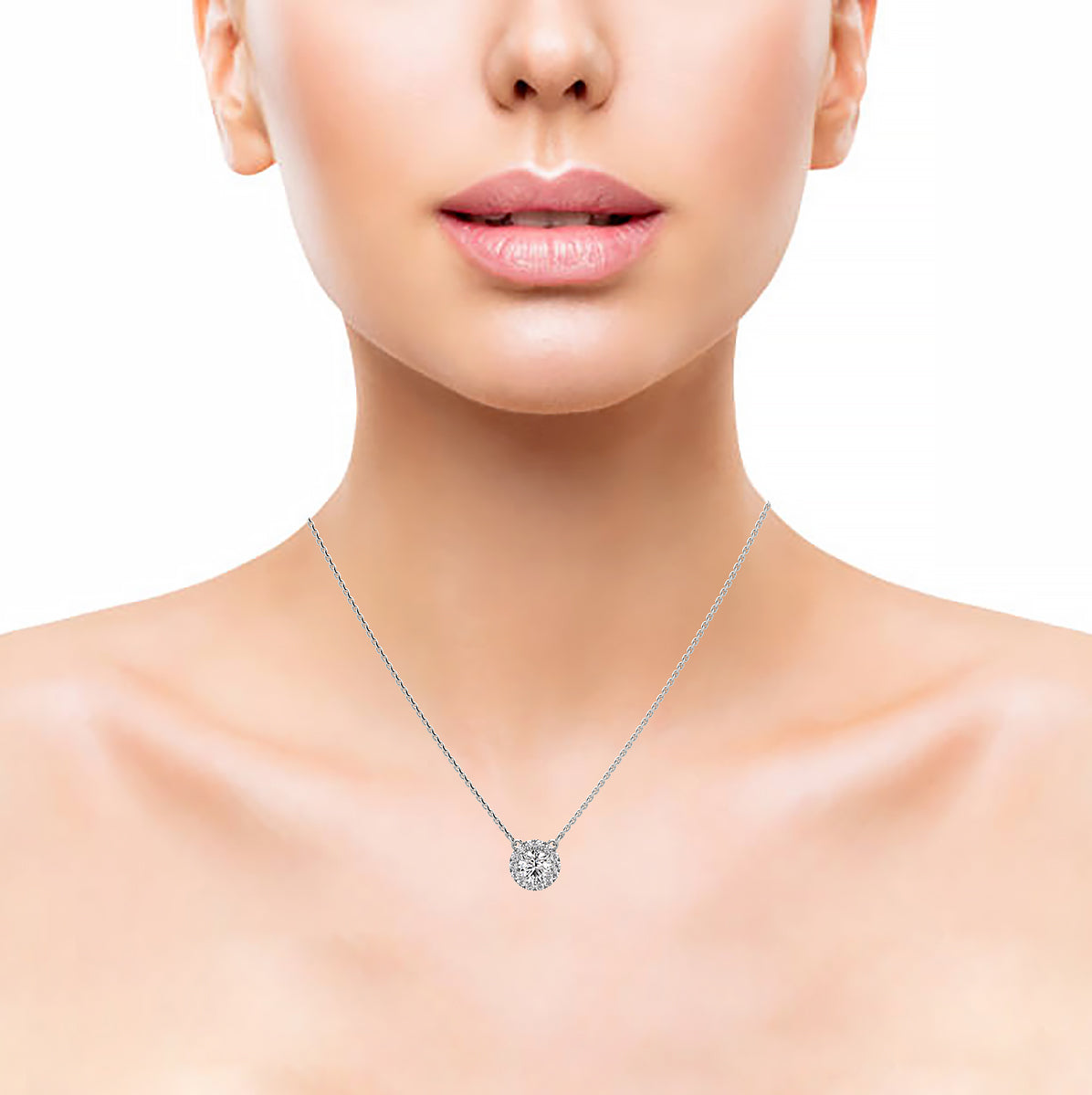 Halo Diamond Pendant and Chain 5mm