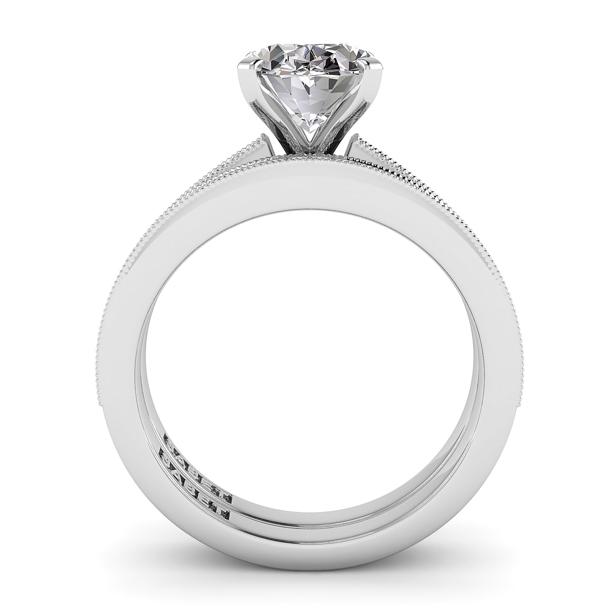 Oval Diamond Engagement Ring Set .21ct Milgrain