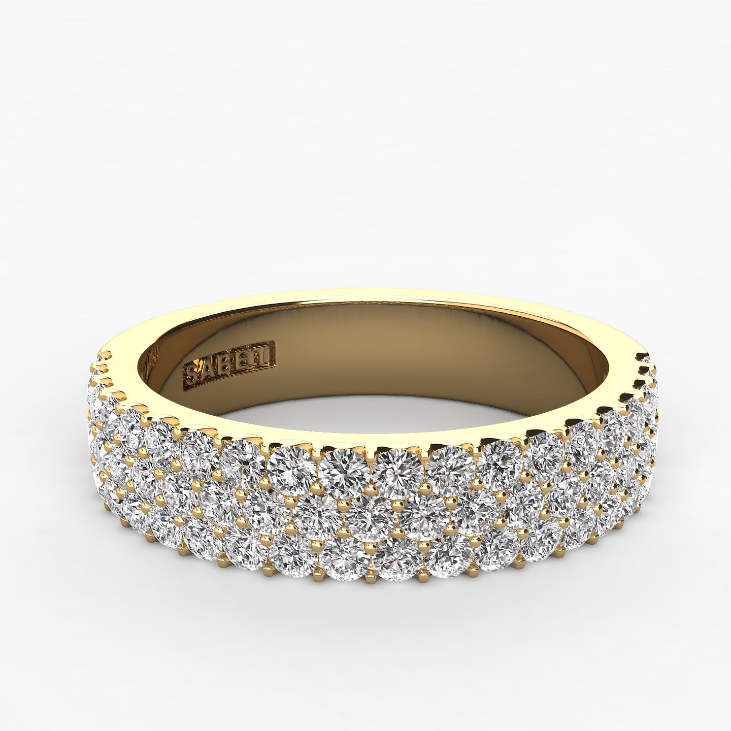 Pave Three Row Diamond Wedding Band 0.75ct