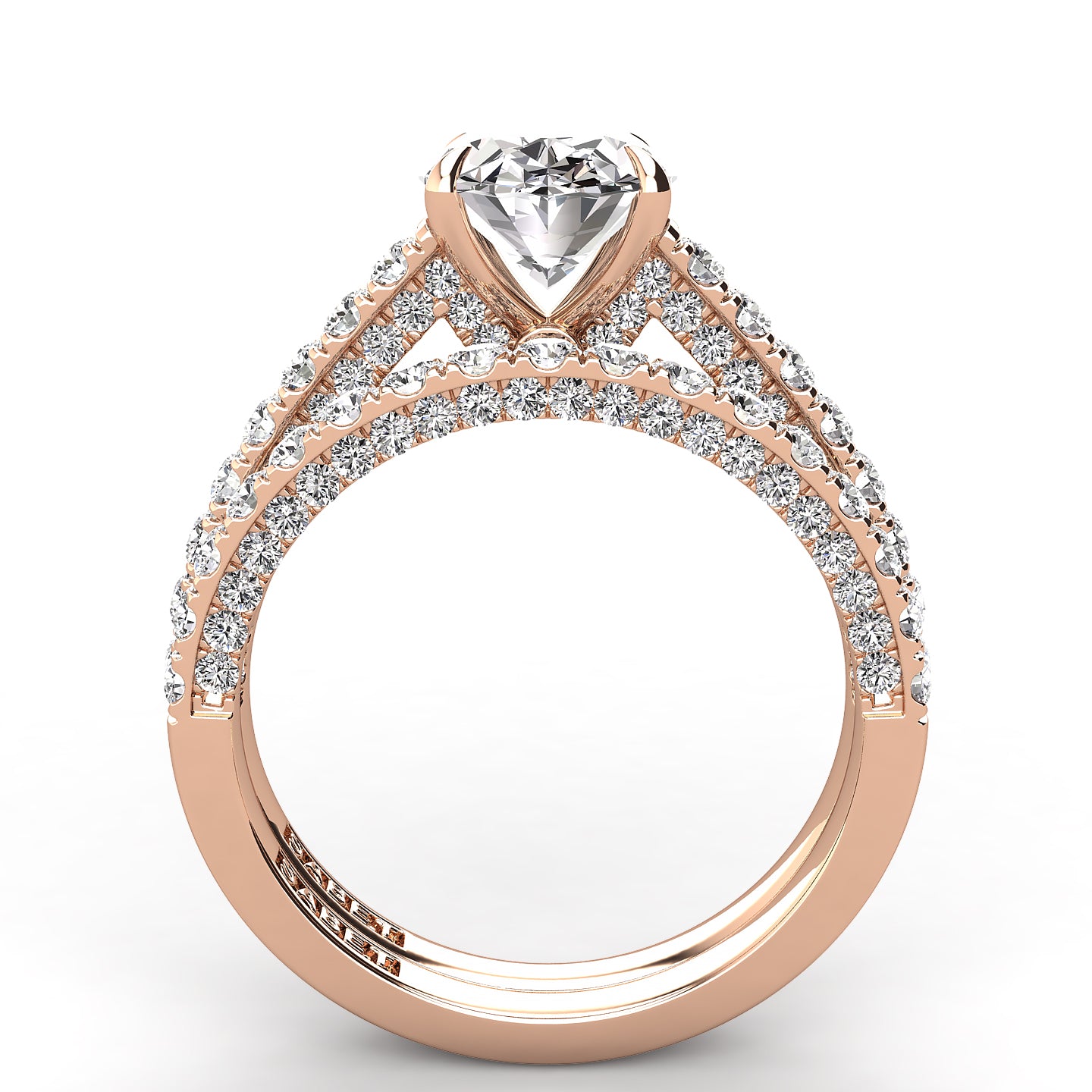 Three Sided Pave Oval Diamond Engagement Ring Set 1.33ct