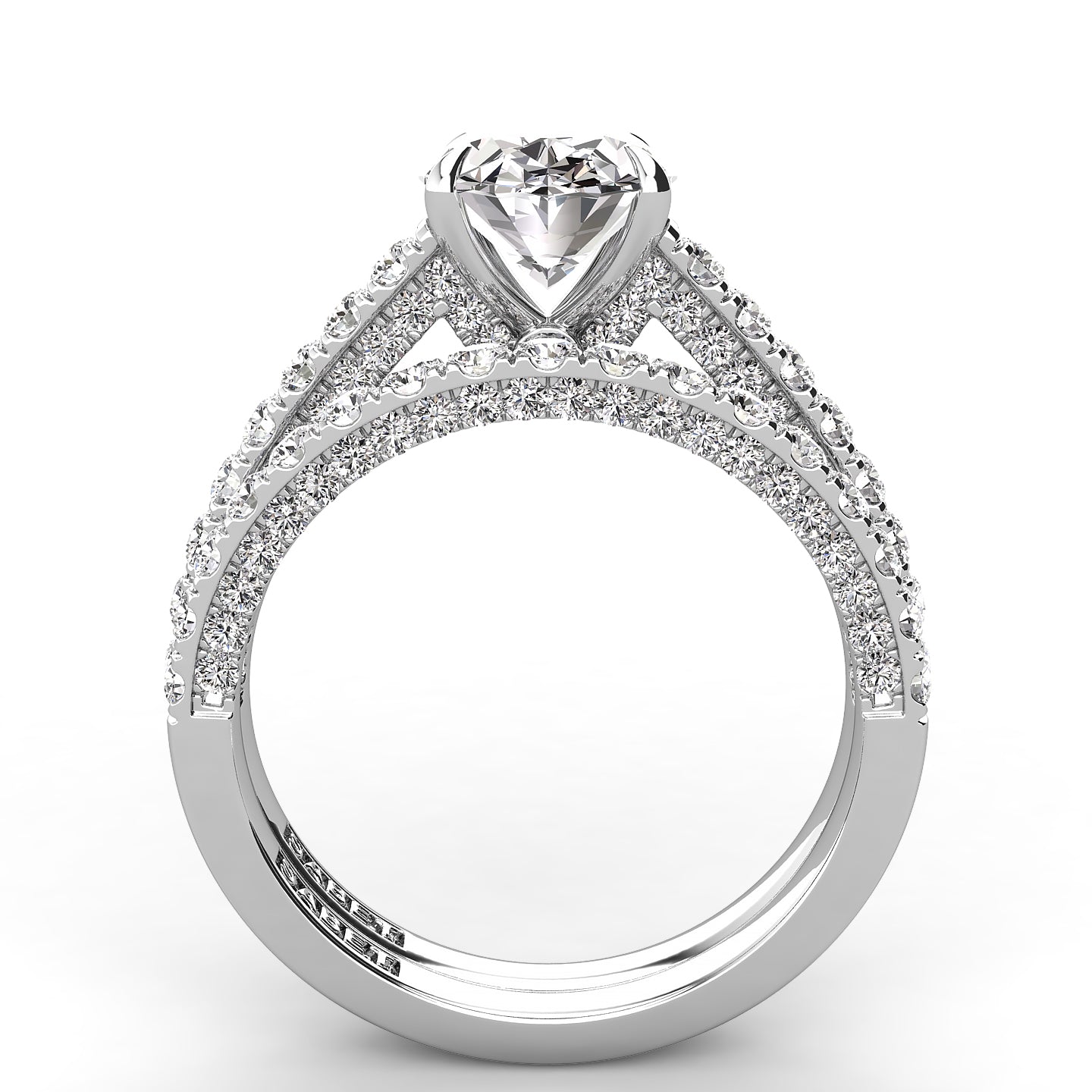 Three Sided Pave Oval Diamond Engagement Ring Set 1.33ct