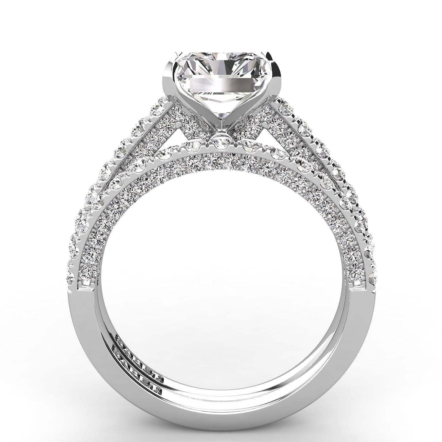 Three Sided Pave Radiant Diamond Engagement Ring Set 1.33ct