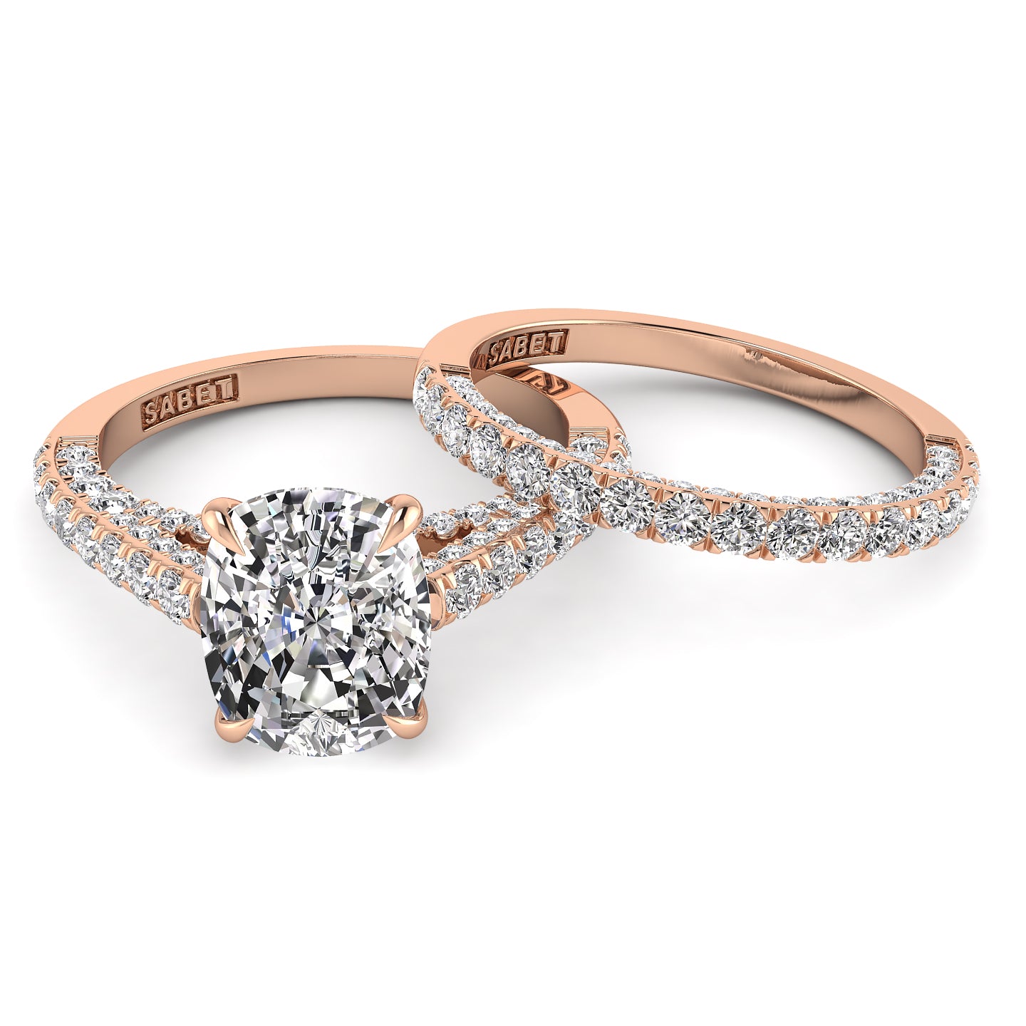 Three Sided Long Cushion Diamond Engagement Ring Set 1.36ct