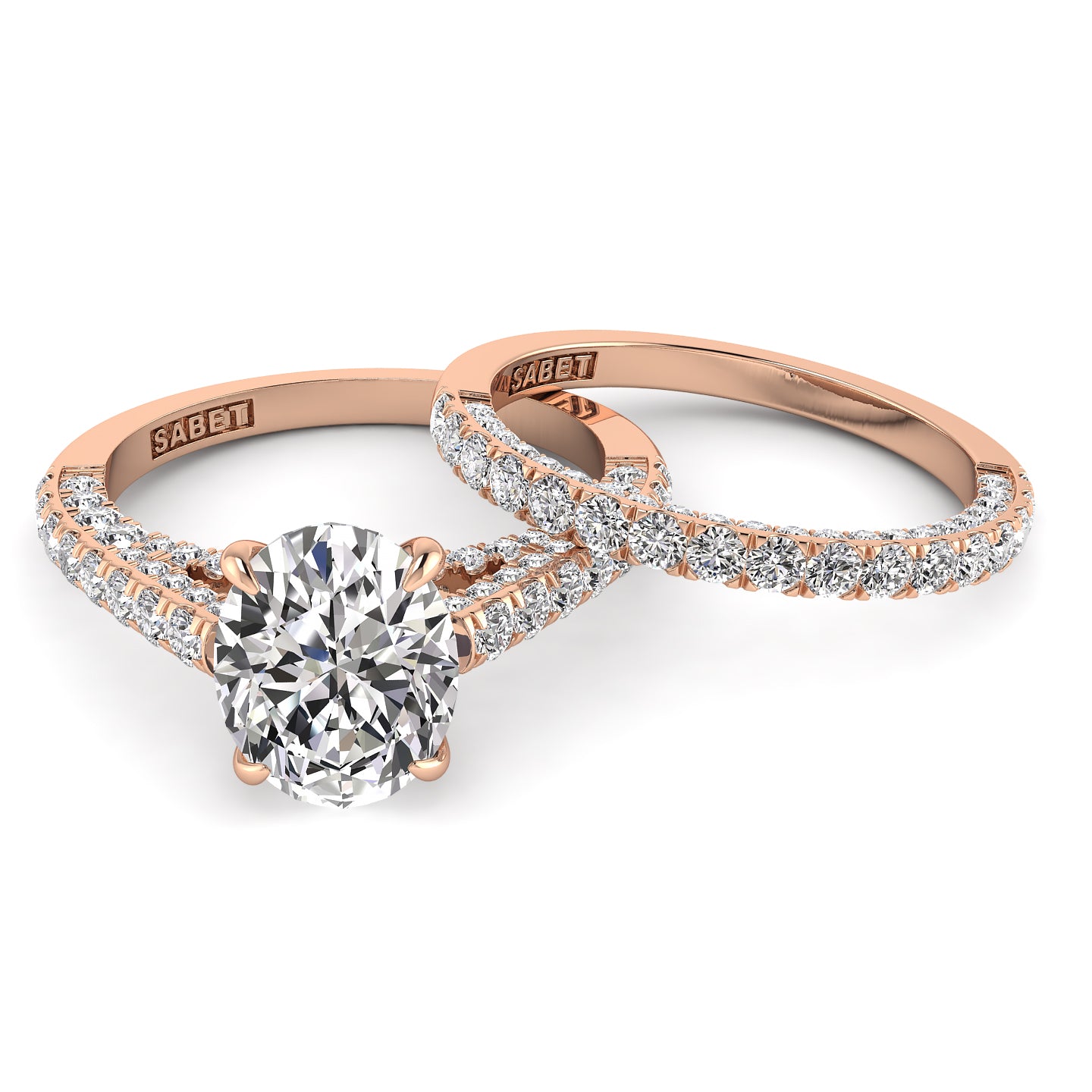 Three Sided Oval Diamond Engagement Ring Set 1.36ct