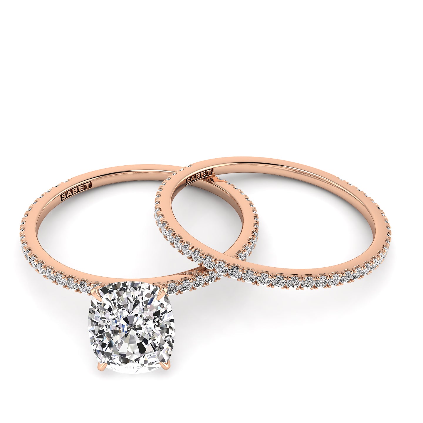 Solitaire Cushion Diamond Engagement Ring Set
