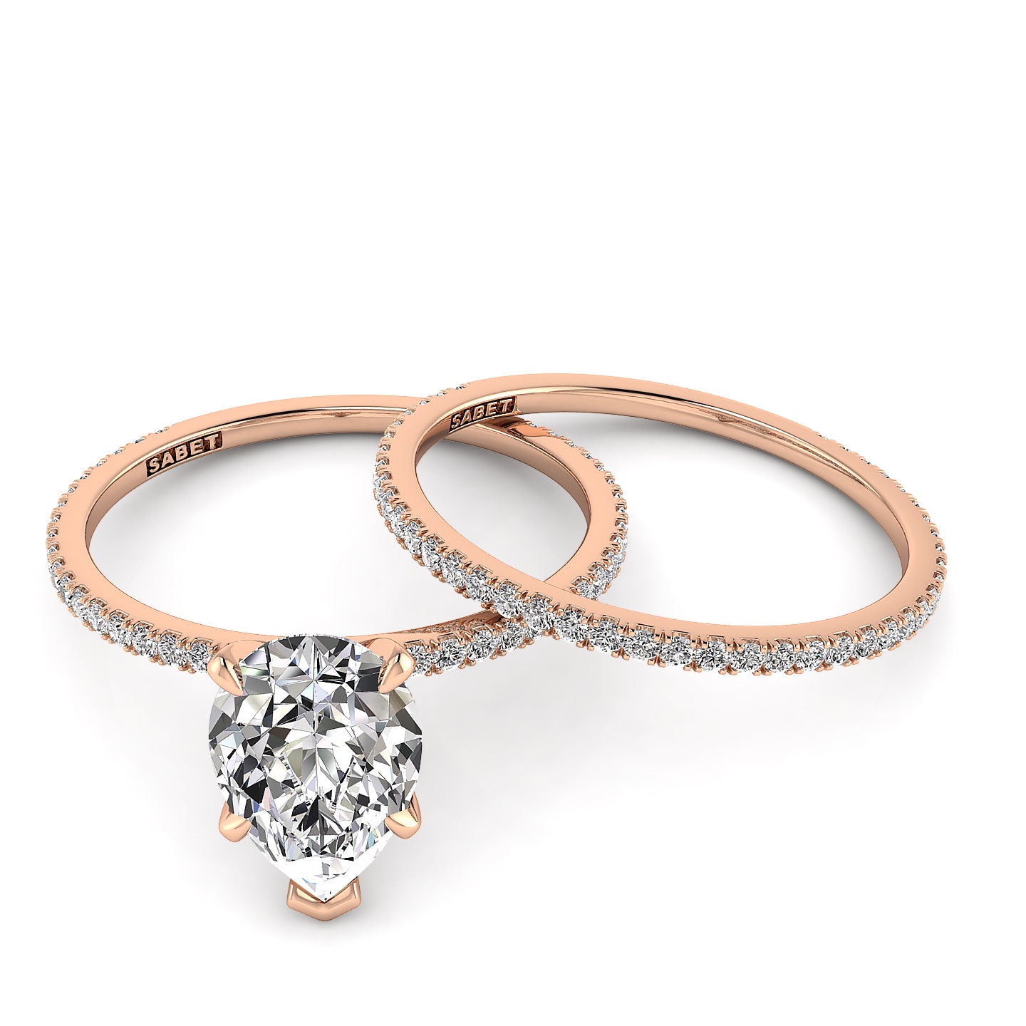 Solitaire Pear Diamond Engagement Ring Set