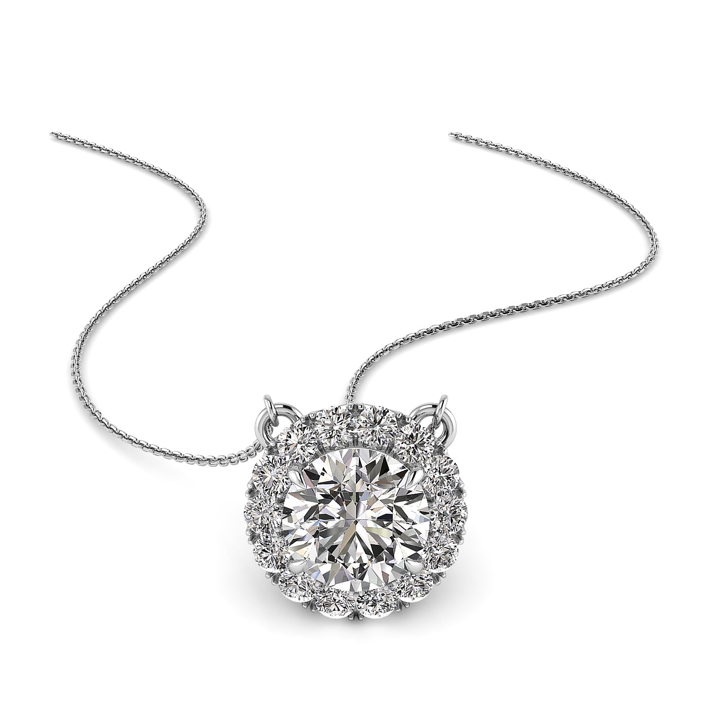 Halo Diamond Pendant and Chain 5mm