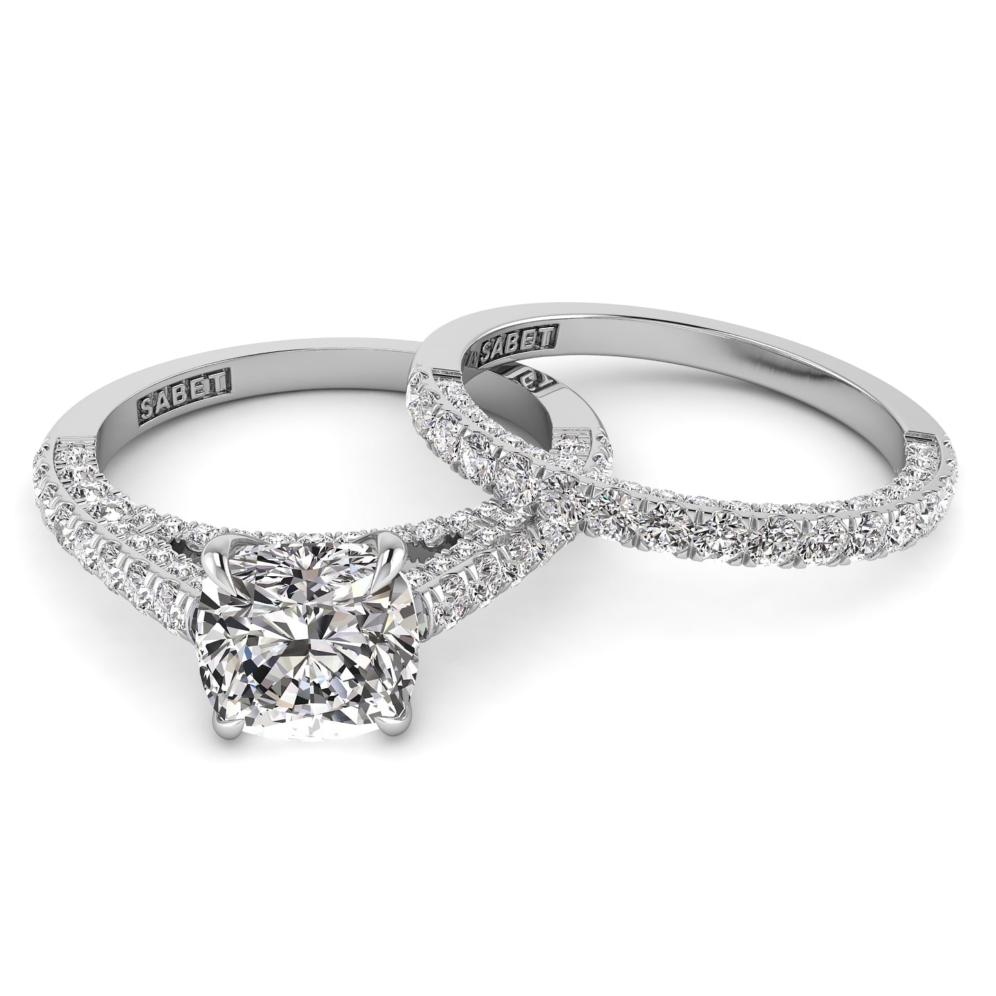 Three Sided Cushion Diamond Engagement Ring Set 1.36ct